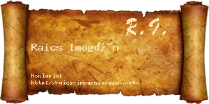 Raics Imogén névjegykártya